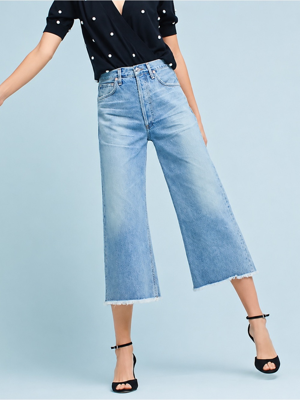 Anthropologie Citizens of Humanity Emma Wide Leg Crop Jeans 32 Light Denim Blue